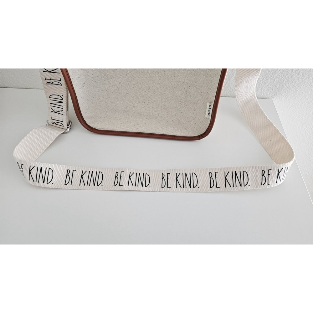 RAE DUNN BE KIND Shoulder Strap Satchel Tan Canvas Brown Leather - Very Clean - Picture 5 of 13